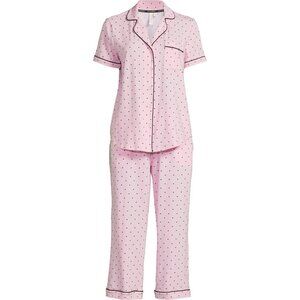 Joyspun Women's Cotton Blend Notch Collar Top and Capri Pants Pajama Sets XL